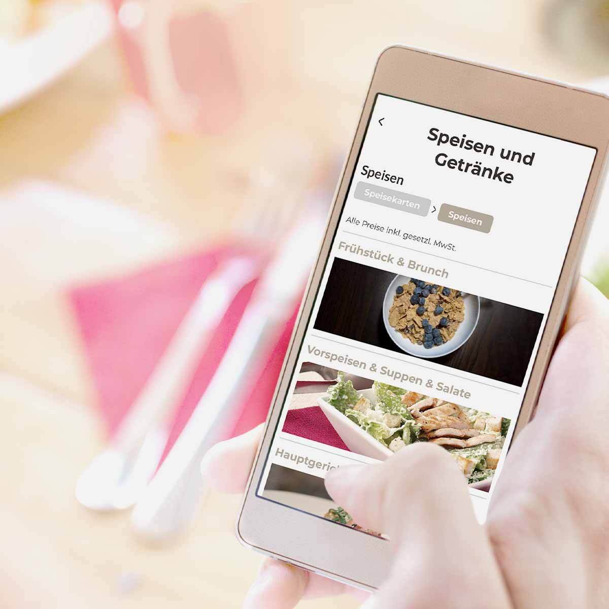 Digitale Speisekarte auf Smartphone